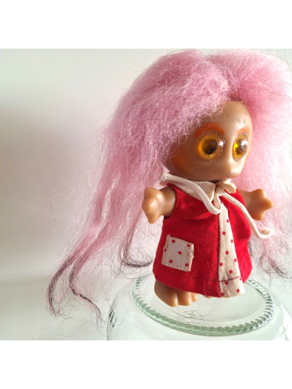 1964 Moon Goon Alien Troll Doll Pink Hair Red Polka Dot Dress L Khem Vintage - Picture 6 of 10